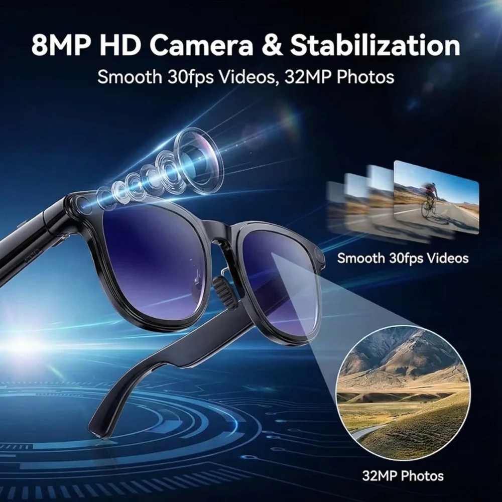 AI Smart Glasses with Camera, 8MP HD Bluetooth Camera Glasses